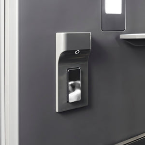 ZLINE Autograph Edition 24 in. 12.5 cu. ft. Column Refrigerator in Stainless Steel with Graphite Gray Interior and Polished Gold Accents (RCRVZ-30424-G) internal water dispenser.