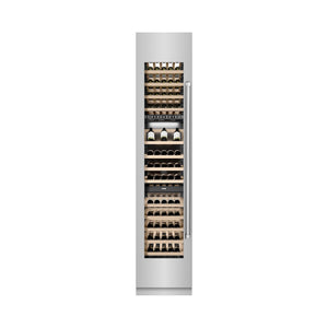 ZLINE 18 in. 9.0 cu. ft. Triple Zone 68 Bottle Left Hinge Column Wine Cooler in Stainless Steel (RCWVL-304-18) front, closed.