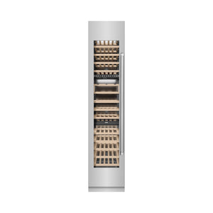 ZLINE 18 in. 9.0 cu. ft. Triple Zone 68 Bottle Left Hinge Column Wine Cooler in Stainless Steel (RCWVL-304-18) front, closed.