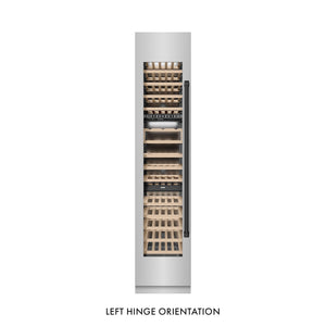 ZLINE Autograph Edition 18 in. 9.0 cu. ft. Triple Zone 68 Bottle Left Hinge Column Wine Cooler in Stainless Steel with Matte Black Accents (RCWVLZ-30418-MB) front, closed.