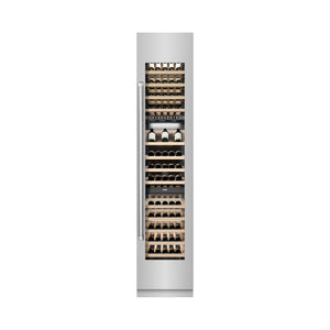 ZLINE 18 in. 9.0 cu. ft. Triple Zone 68 Bottle Right Hinge Column Wine Cooler in Stainless Steel (RCWVR-304-18) front, closed.
