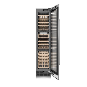 ZLINE 18 in. 9.0 cu. ft. Triple Zone 68 Bottle Right Hinge Column Wine Cooler in Stainless Steel (RCWVR-304-18) front, open.