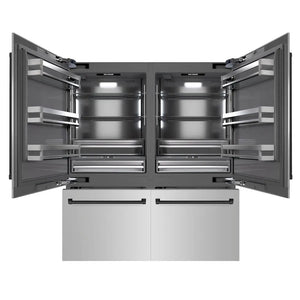ZLINE Autograph Edition 72 in. 39.6 cu. ft. French Door Built-In Bottom Freezer Refrigerator with Water Dispensers and Ice Makers in Stainless Steel with Graphite Gray Interior and Matte Black Accents (GRBITZ-304-72MB) main image.
