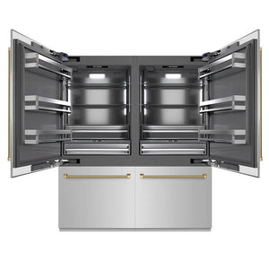 ZLINE Autograph Edition 72 in. 39.6 cu. ft. French Door Built-In Bottom Freezer Refrigerator with Water Dispensers and Ice Makers in Stainless Steel with Graphite Gray Interior and Champagne Bronze Helix Handles (GRBITZ-30472KCB) main image.