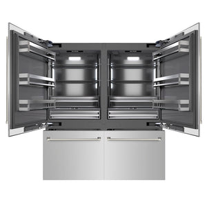 ZLINE Autograph Edition 72 in. 39.6 cu. ft. French Door Built-In Bottom Freezer Refrigerator with Water Dispensers and Ice Makers in Stainless Steel with Graphite Gray Interior and Polished Nickel Helix Handles (GRBITZ-30472KPN)