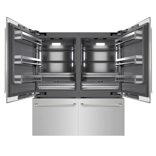 ZLINE Autograph Edition 72 in. 39.6 cu. ft. French Door Built-In Bottom Freezer Refrigerator with Water Dispensers and Ice Makers in Stainless Steel with Graphite Gray Interior and Polished Nickel Helix Handles (GRBITZ-30472KPN)