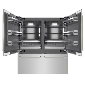 ZLINE Autograph Edition 72 in. 39.6 cu. ft. French Door Built-In Bottom Freezer Refrigerator with Water Dispensers and Ice Makers in Stainless Steel with Graphite Gray Interior and Polished Nickel Helix Handles (GRBITZ-30472KPN) main image.