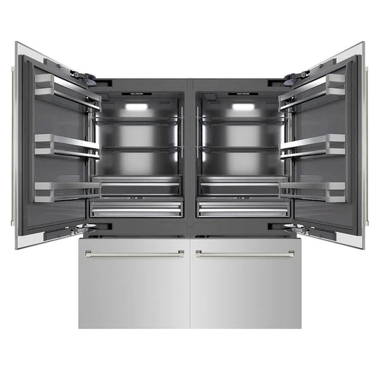 ZLINE Autograph Edition 72 in. 39.6 cu. ft. French Door Built-In Bottom Freezer Refrigerator with Water Dispensers and Ice Makers in Stainless Steel with Graphite Gray Interior and Polished Nickel Helix Handles (GRBITZ-30472KPN) main image.