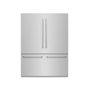 ZLINE 60 in. 32.2 cu. ft. French Door Built-In Bottom Freezer Refrigerator with Water Dispensers and Ice Makers in Stainless Steel with Graphite Gray Interior (GRBIV-304-60) front, closed.