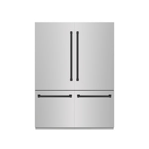 ZLINE Autograph Edition 60 in. 32.2 cu. ft. French Door Built-In Bottom Freezer Refrigerator with Water Dispenser and Ice Maker in Stainless Steel with Graphite Gray Interior and Matte Black Accents (GRBIVZ-304-60MB) front, closed.