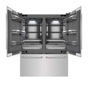 ZLINE Autograph Edition 60 in. 32.2 cu. ft. French Door Built-In Bottom Freezer Refrigerator with Water Dispenser and Ice Maker in Stainless Steel with Graphite Gray Interior and Polished Nickel Helix Handles (GRBIVZ-30460KPN)