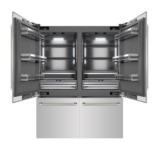 ZLINE Autograph Edition 60 in. 32.2 cu. ft. French Door Built-In Bottom Freezer Refrigerator with Water Dispenser and Ice Maker in Stainless Steel with Graphite Gray Interior and Polished Nickel Helix Handles (GRBIVZ-30460KPN)