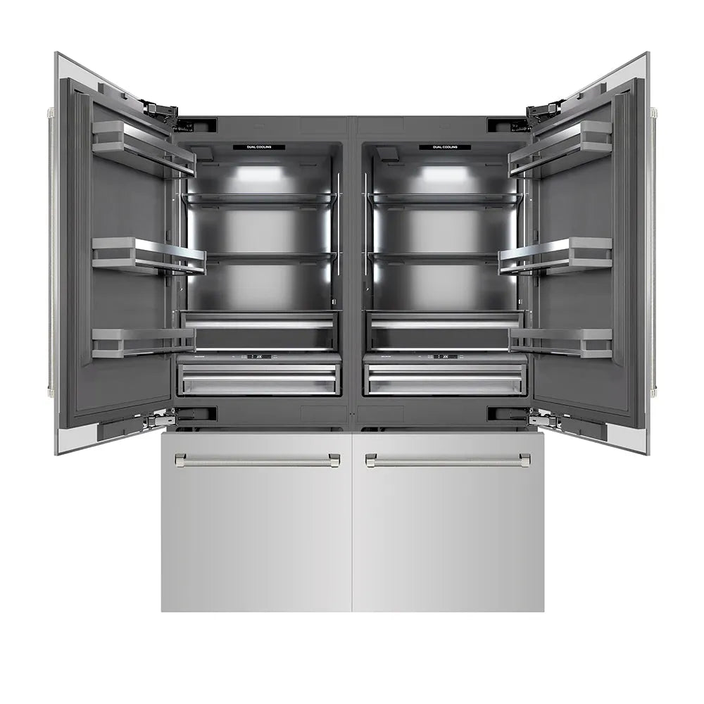 ZLINE Autograph Edition 60 in. 32.2 cu. ft. French Door Built-In Bottom Freezer Refrigerator with Water Dispenser and Ice Maker in Stainless Steel with Graphite Gray Interior and Polished Nickel Helix Handles (GRBIVZ-30460KPN) main image.