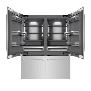 ZLINE Autograph Edition 60 in. 32.2 cu. ft. French Door Built-In Bottom Freezer Refrigerator with Water Dispenser and Ice Maker in Stainless Steel with Graphite Gray Interior and Polished Nickel Helix Handles (GRBIVZ-30460KPN) main image.