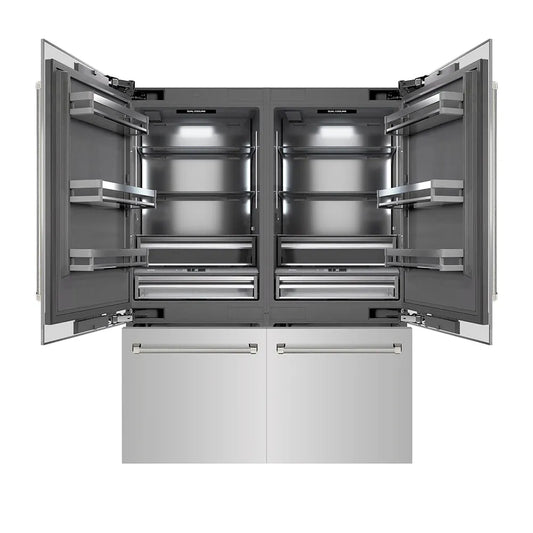 ZLINE Autograph Edition 60 in. 32.2 cu. ft. French Door Built-In Bottom Freezer Refrigerator with Water Dispenser and Ice Maker in Stainless Steel with Graphite Gray Interior and Polished Nickel Helix Handles (GRBIVZ-30460KPN) main image.