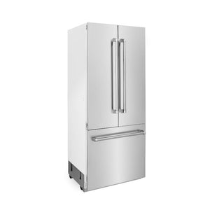 ZLINE 36 in. 19.6 cu. ft. Built-In 3-Door French Door Refrigerator with Internal Water and Ice Dispenser in Stainless Steel (RBIV-304-36) side.