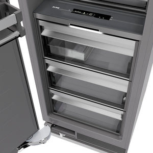 ZLINE 18 in. 8.6 cu. ft. Left Hinge Column Freezer in White Matte with Graphite Gray Interior (RCFVL-WM-18) close-up detail, drawers.
