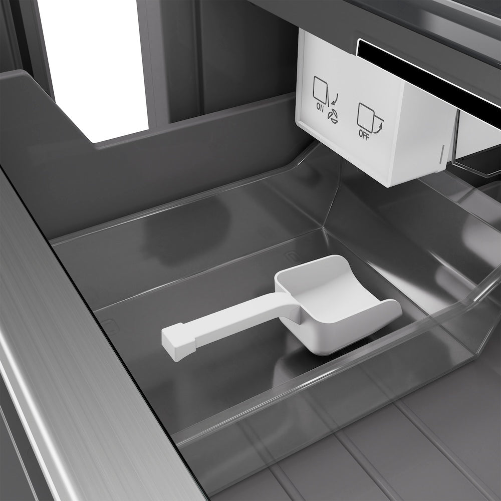 ZLINE Autograph Edition 18 in. 8.6 cu. ft. Left Hinge Column Freezer in White Matte with Graphite Gray Interior and Champagne Bronze Accents (RCFVLZ-WM-18-CB) internal ice maker.