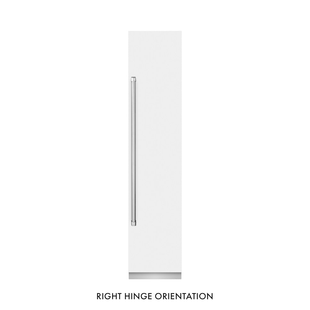 ZLINE 18 in. 8.6 cu. ft. Right Hinge Column Freezer in White Matte with Graphite Gray Interior (RCFVR-WM-18) front, closed.