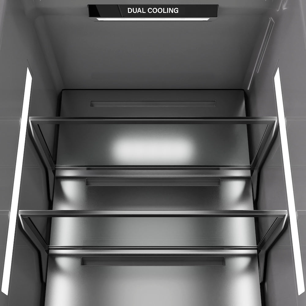 ZLINE Autograph Edition 24 in. 12.5 cu. ft. Column Refrigerator in White Matte with Graphite Gray Interior and Matte Black Accents (RCRVZ-WM-24-MB) interior illumination.