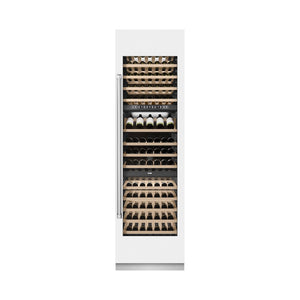 ZLINE 24 in. 12.4 cu. ft. Triple Zone 100 Bottle Column Wine Cooler in White Matte (RCWV-WM-24) front, closed.