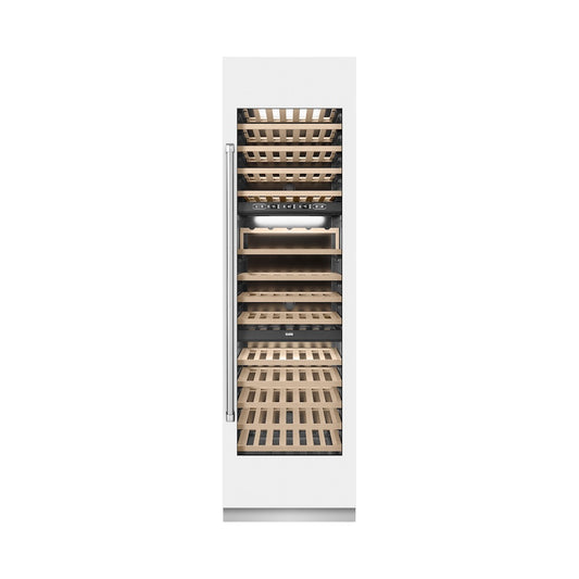 ZLINE 24 in. 12.4 cu. ft. Triple Zone 100 Bottle Column Wine Cooler in White Matte (RCWV-WM-24) front, closed.
