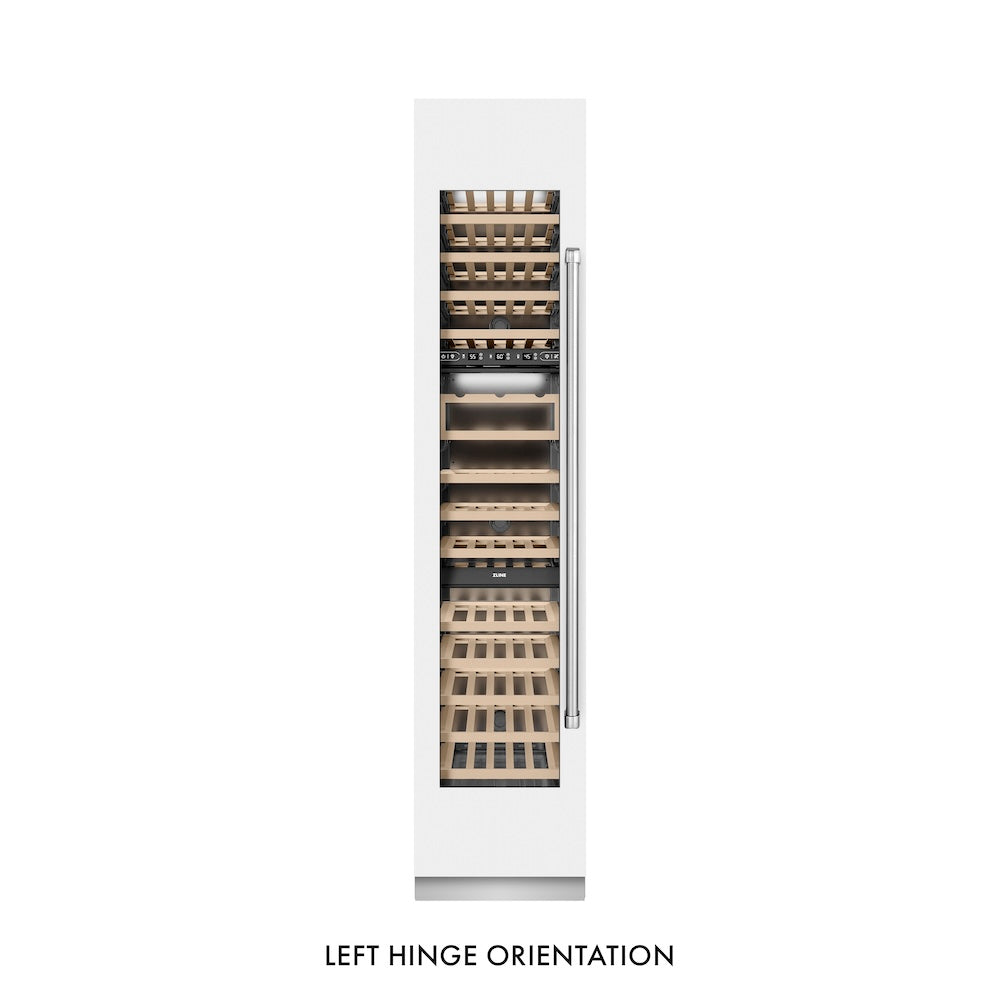 ZLINE 18 in. 9.0 cu. ft. Triple Zone 68 Bottle Left Hinge Column Wine Cooler in White Matte (RCWVL-WM-18) front, closed.