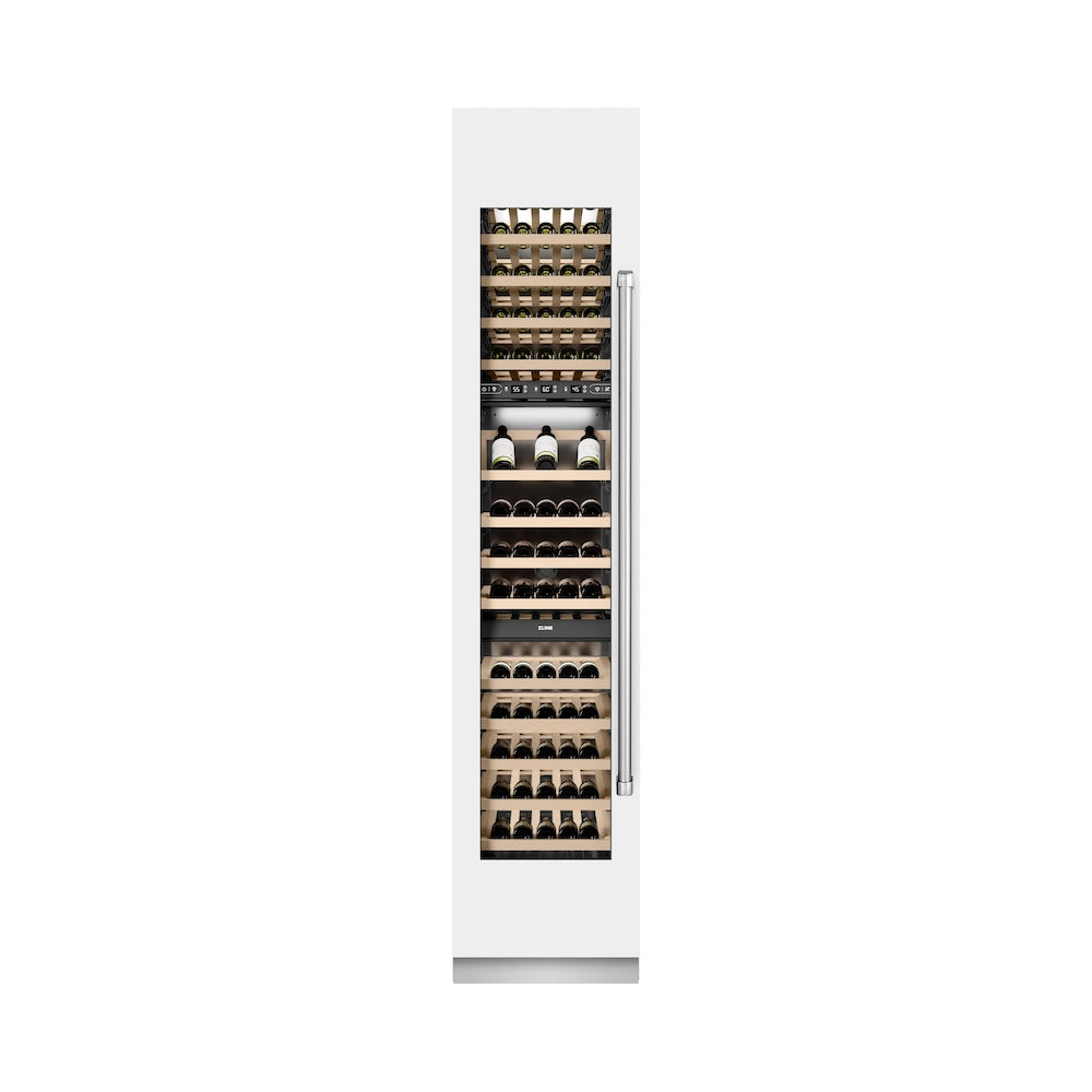 ZLINE 18 in. 9.0 cu. ft. Triple Zone 68 Bottle Left Hinge Column Wine Cooler in White Matte (RCWVL-WM-18) front, closed.