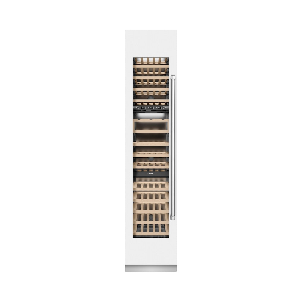 ZLINE 18 in. 9.0 cu. ft. Triple Zone 68 Bottle Left Hinge Column Wine Cooler in White Matte (RCWVL-WM-18) front, closed.