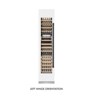 ZLINE Autograph Edition 18 in. 9.0 cu. ft. Triple Zone 68 Bottle Left Hinge Column Wine Cooler in White Matte with Matte Black Accents (RCWVLZ-WM-18-MB) front, closed.