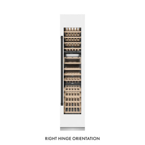 ZLINE Autograph Edition 18 in. 9.0 cu. ft. Triple Zone 68 Bottle Right Hinge Column Wine Cooler in White Matte with Matte Black Accents (RCWVRZ-WM-18-MB) front, closed.