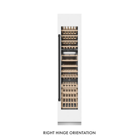 ZLINE Autograph Edition 18 in. 9.0 cu. ft. Triple Zone 68 Bottle Right Hinge Column Wine Cooler in White Matte with Matte Black Accents (RCWVRZ-WM-18-MB) front, closed.
