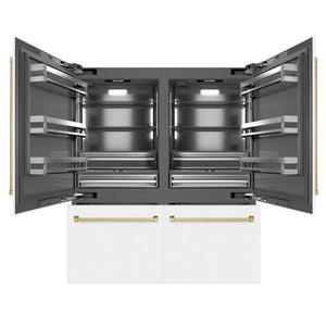 ZLINE Autograph Edition 72 in. 39.6 cu. ft. French Door Built-In Bottom Freezer Refrigerator with Water Dispensers and Ice Makers in White Matte with Graphite Gray Interior and Champagne Bronze Accents (GRBITZ-WM-72-CB) main image.
