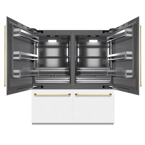 ZLINE Autograph Edition 72 in. 39.6 cu. ft. French Door Built-In Bottom Freezer Refrigerator with Water Dispensers and Ice Makers in White Matte with Graphite Gray Interior and Polished Gold Accents (GRBITZ-WM-72-G) main image.
