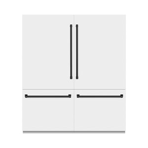 ZLINE Autograph Edition 72 in. 39.6 cu. ft. French Door Built-In Bottom Freezer Refrigerator with Water Dispensers and Ice Makers in White Matte with Graphite Gray Interior and Matte Black Accents (GRBITZ-WM-72-MB) front, closed.