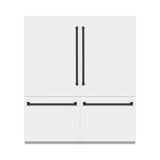 ZLINE Autograph Edition 72 in. 39.6 cu. ft. French Door Built-In Bottom Freezer Refrigerator with Water Dispensers and Ice Makers in White Matte with Graphite Gray Interior and Matte Black Accents (GRBITZ-WM-72-MB) front, closed.