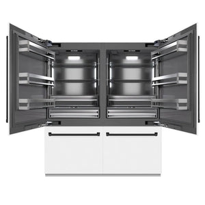 ZLINE Autograph Edition 72 in. 39.6 cu. ft. French Door Built-In Bottom Freezer Refrigerator with Water Dispensers and Ice Makers in White Matte with Graphite Gray Interior and Matte Black Accents (GRBITZ-WM-72-MB) main image.