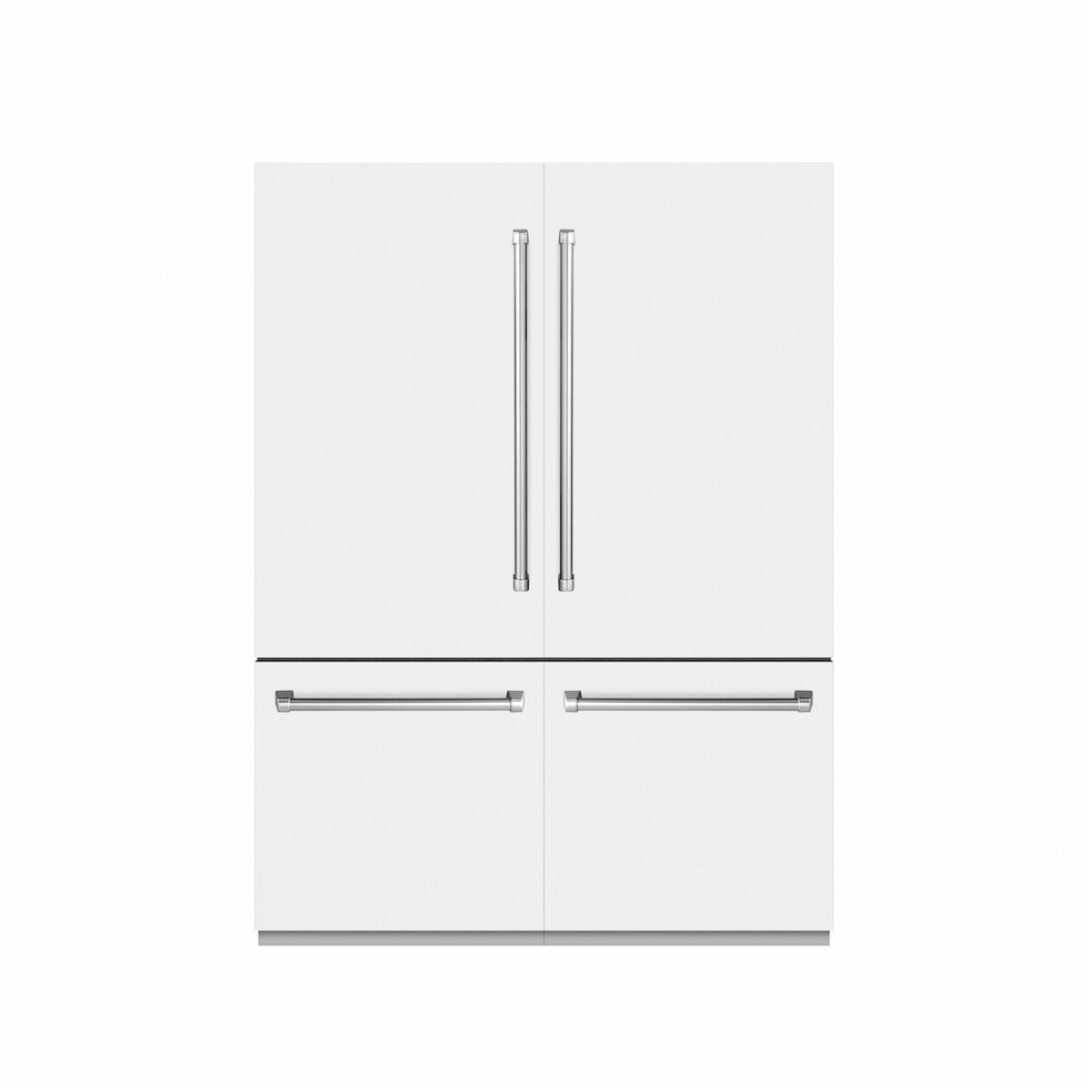 ZLINE 60 in. 32.2 cu. ft. French Door Built-In Bottom Freezer Refrigerator with Water Dispensers and Ice Makers in White Matte with Graphite Gray Interior (GRBIV-WM-60) front, closed.