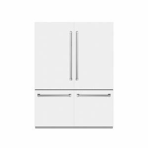 ZLINE 60 in. 32.2 cu. ft. French Door Built-In Bottom Freezer Refrigerator with Water Dispensers and Ice Makers in White Matte with Graphite Gray Interior (GRBIV-WM-60) front, closed.