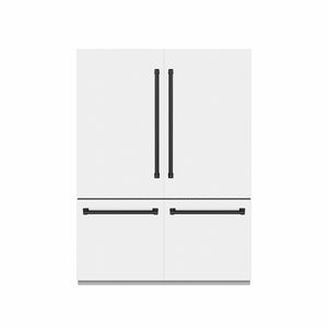 ZLINE Autograph Edition 60 in. 32.2 cu. ft. French Door Built-In Bottom Freezer Refrigerator with Water Dispenser and Ice Maker in White Matte with Graphite Gray Interior and Matte Black Accents (GRBIVZ-WM-60-MB) front, closed.