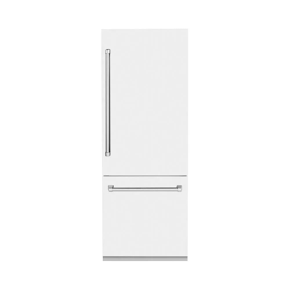 ZLINE 30 in. 16.1 cu. ft. Built-In Bottom Freezer Refrigerator with Water Dispenser and Ice Maker in White Matte (RBIV-WM-30) main image.