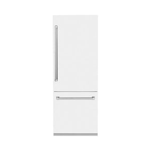 ZLINE 30 in. 16.1 cu. ft. Built-In Bottom Freezer Refrigerator with Water Dispenser and Ice Maker in White Matte (RBIV-WM-30) main image.