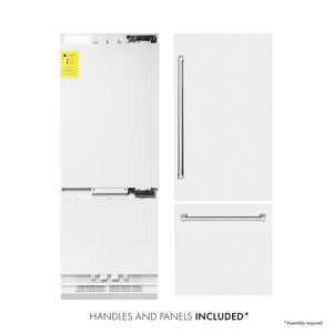 ZLINE 30 in. 16.1 cu. ft. Built-In 2-Door Bottom Freezer Refrigerator with Internal Water and Ice Dispenser in White Matte (RBIV-WM-30)