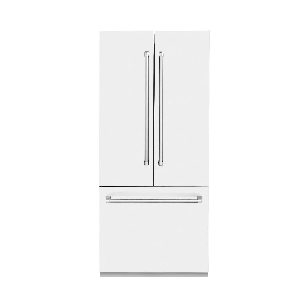 ZLINE 36 in. 19.6 cu. ft. French Door Built-In Bottom Freezer Refrigerator with Water Dispenser and Ice Maker in White Matte (RBIV-WM-36) main image.
