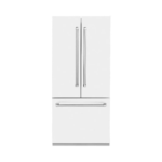 ZLINE 36 in. 19.6 cu. ft. French Door Built-In Bottom Freezer Refrigerator with Water Dispenser and Ice Maker in White Matte (RBIV-WM-36) main image.
