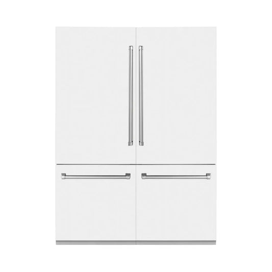 ZLINE 60 in. 32.2 cu. ft. French Door Built-In Bottom Freezer Refrigerator with Water Dispensers and Ice Makers in White Matte (RBIV-WM-60) main image.