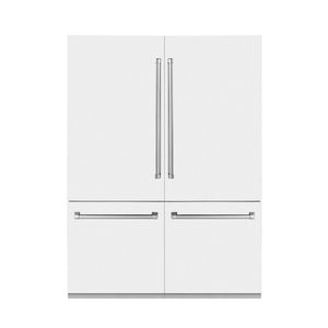 ZLINE 60 in. 32.2 cu. ft. Built-in 4-Door French Door Refrigerator with Internal Water and Ice Dispenser in White Matte (RBIV-WM-60) front, closed.