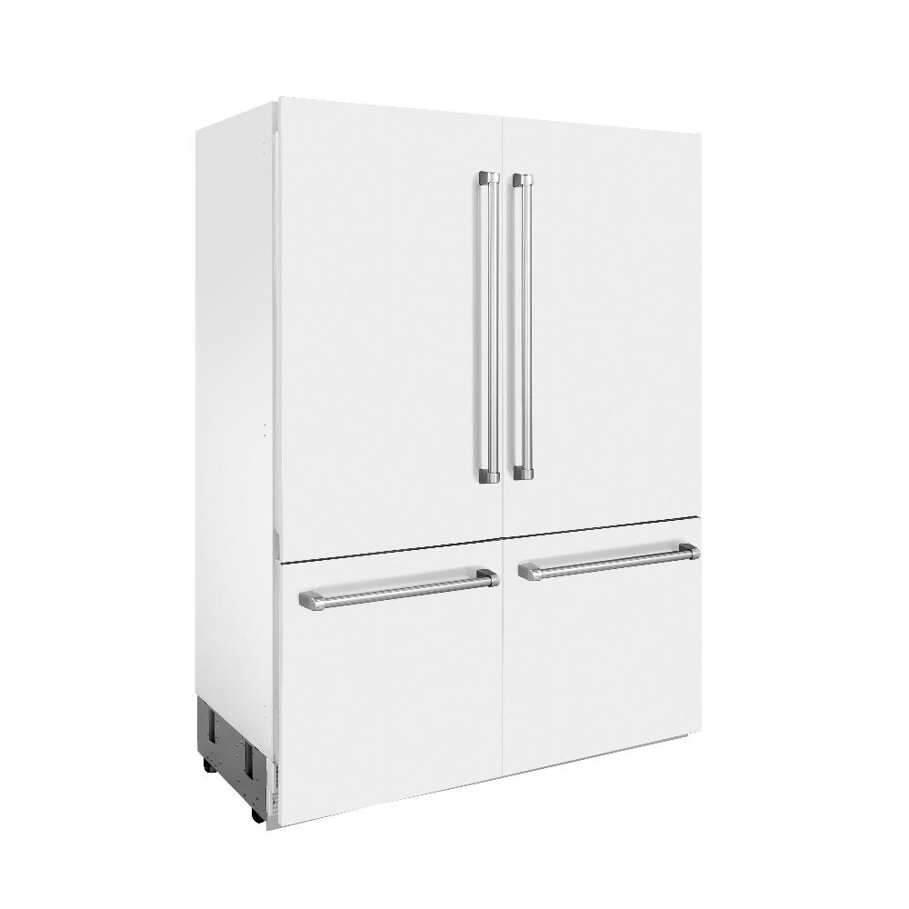 ZLINE 60 in. 32.2 cu. ft. Built-in 4-Door French Door Refrigerator with Internal Water and Ice Dispenser in White Matte (RBIV-WM-60) side.