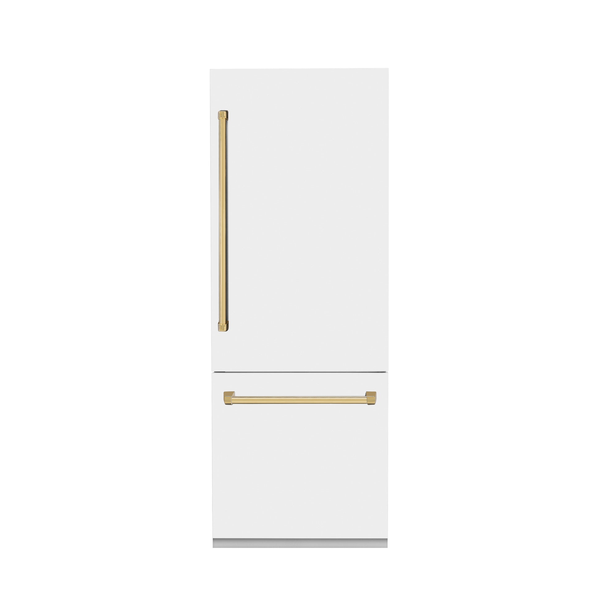 ZLINE Autograph Edition 30 in. 16.1 cu. ft. Built-in 2-Door Bottom Freezer Refrigerator with Internal Water and Ice Dispenser in White Matte with Polished Gold Accents (RBIVZ-WM-30-G)