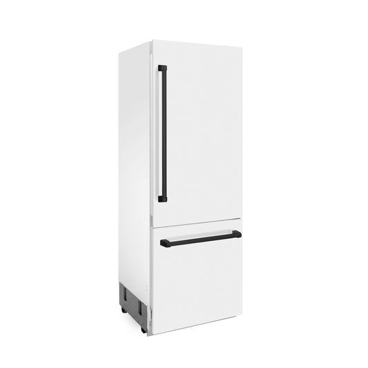 ZLINE Autograph Edition 30 in. 16.1 cu. ft. Built-in 2-Door Bottom Freezer Refrigerator with Internal Water and Ice Dispenser in White Matte with Matte Black Accents (RBIVZ-WM-30-MB)